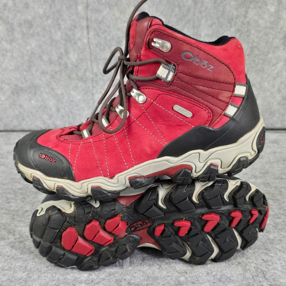 Oboz Bridger B-Dry Hiking Boots Womens 9 Red Waterproof Leather Mid Trail